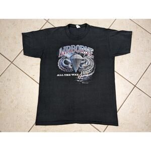 Vtg 1980's US Airborne All The Way Paratrooper Shirt Sz XL Single Stitch Thin